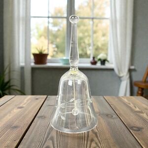 Princess House Heritage Clear Blown Glass Bell Etched Floral 6 In Table Decor